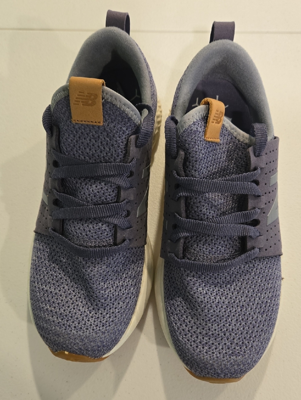 New Balance Womens Purple Knit Lace-Up Sneakers with Tan Tabs
